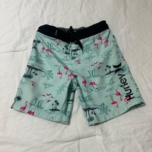 Hurley Kids Tropical Flamingo Swim Trunks - Mint and Black